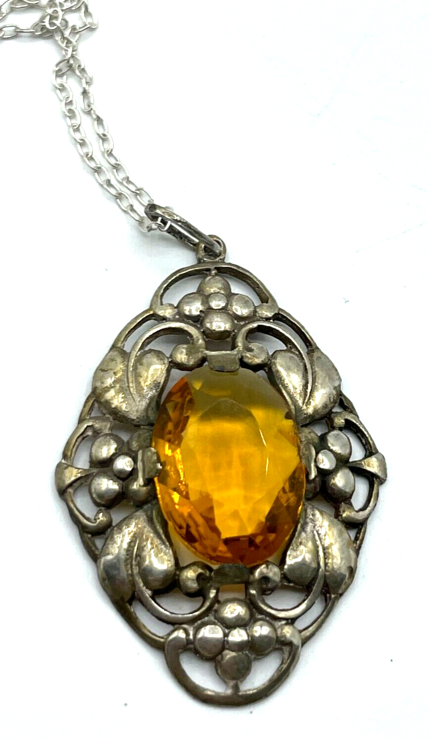 Antik romantischer Silber Anhänger 30er J Farbstein feine Silber Gliederkette5