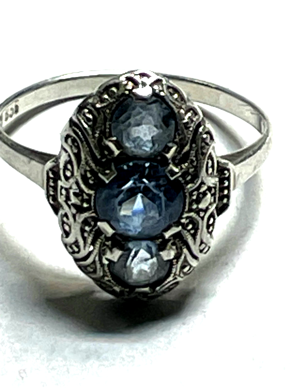 Antik 835 Silber Ring aquamarin farbig wasserblau Spinell 30erJ RG 55 Ø 17,5 mm7