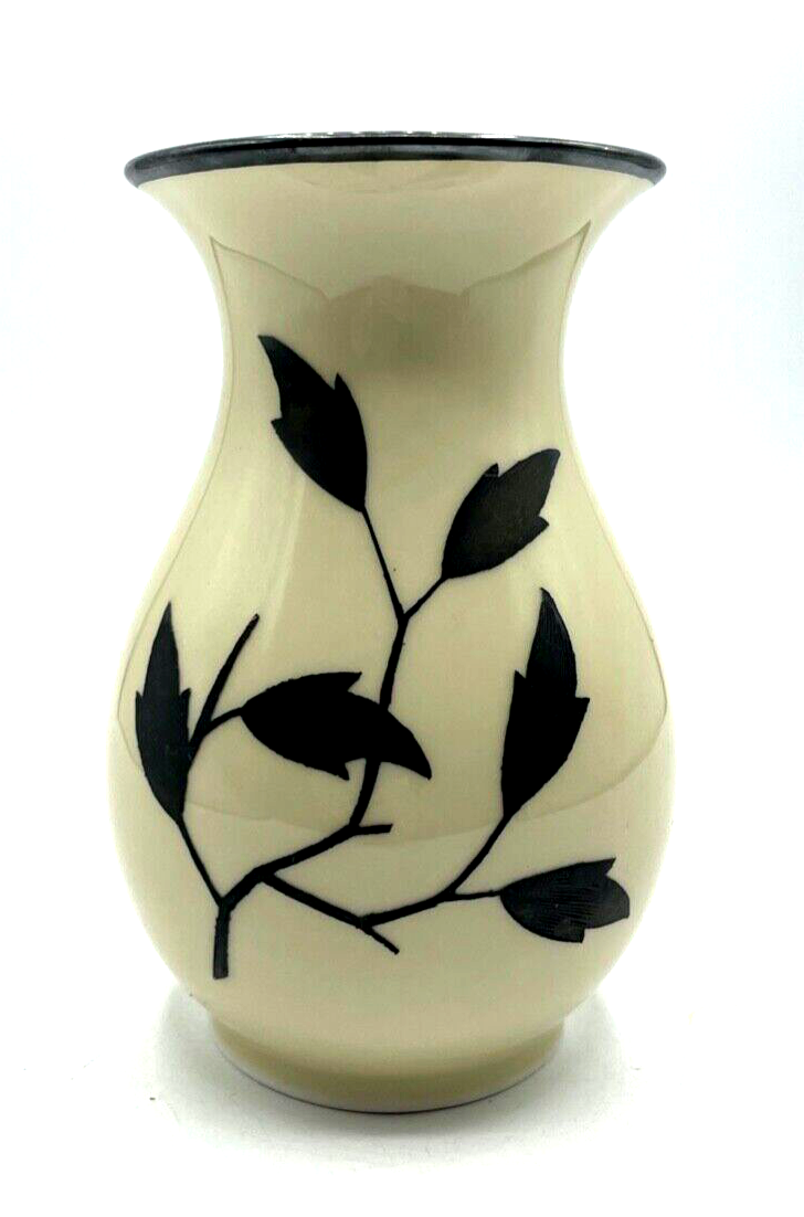 30er J Thomas Ivory Porzellan Vase mit aparter Echtsilber Silber Bemalung0