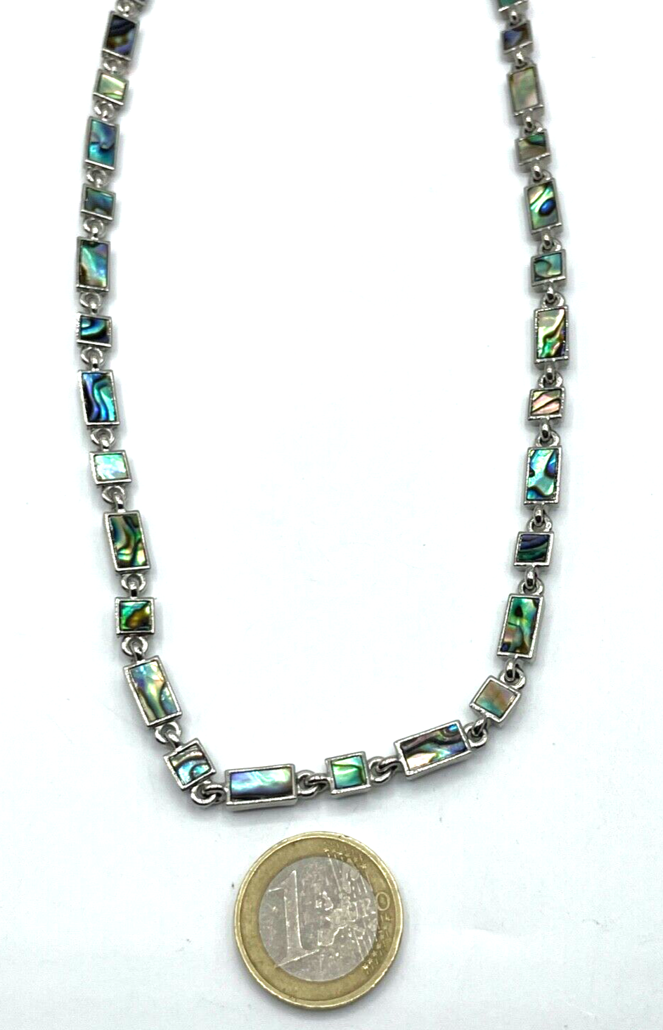 Vintage Edelstahl Kette Halskette Collier Abalone Muschel Einlage bezaubernd2