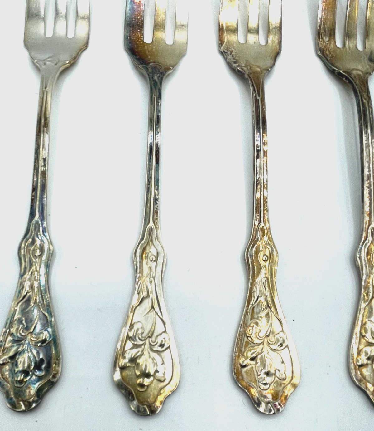 6 x Jugendstil WMF Gabel Kuchengabel Modell 27 Lilie Wasserlilie sehr gepflegt1