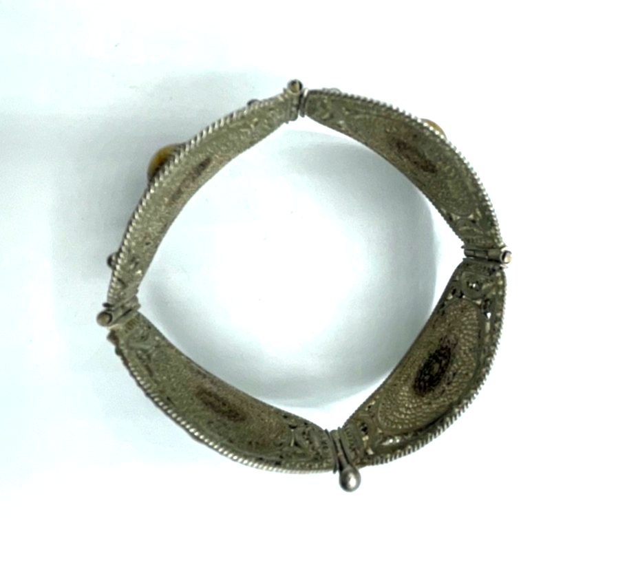 Vintage stattlich Ethno echt Silber Filigran Armband Handarbeit L 18,5 B 3,7 cm8