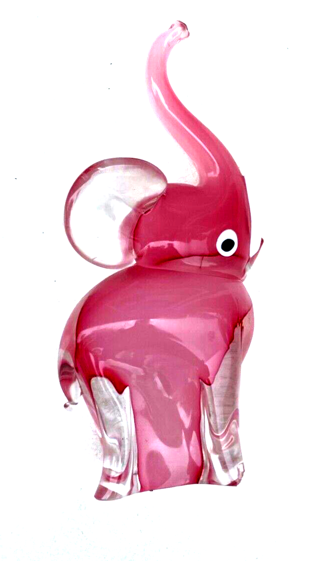 Midcentury Murano Glas Elefant Glasfigur H 24,5 cm groß pretty in pink 70erJ5