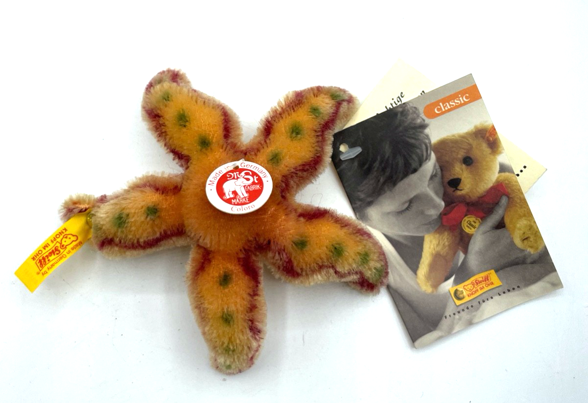 Steiff Mohair Coloro Seestern mit Knopf Schild Fahne wie neu Øca. 11,5 cm0
