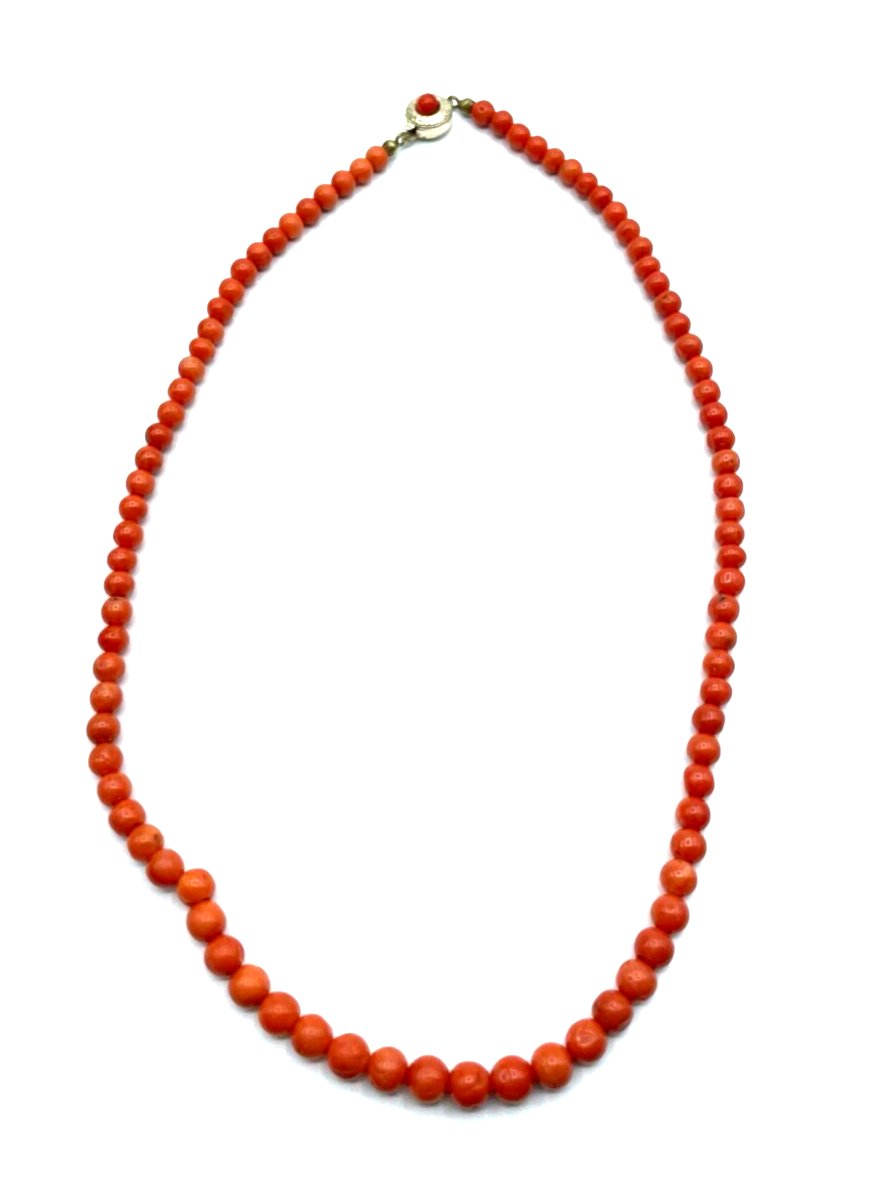 Antik Koralle Kette Kugelkette Lachskoralle im Verlauf L 51 cm neu geknüpft6