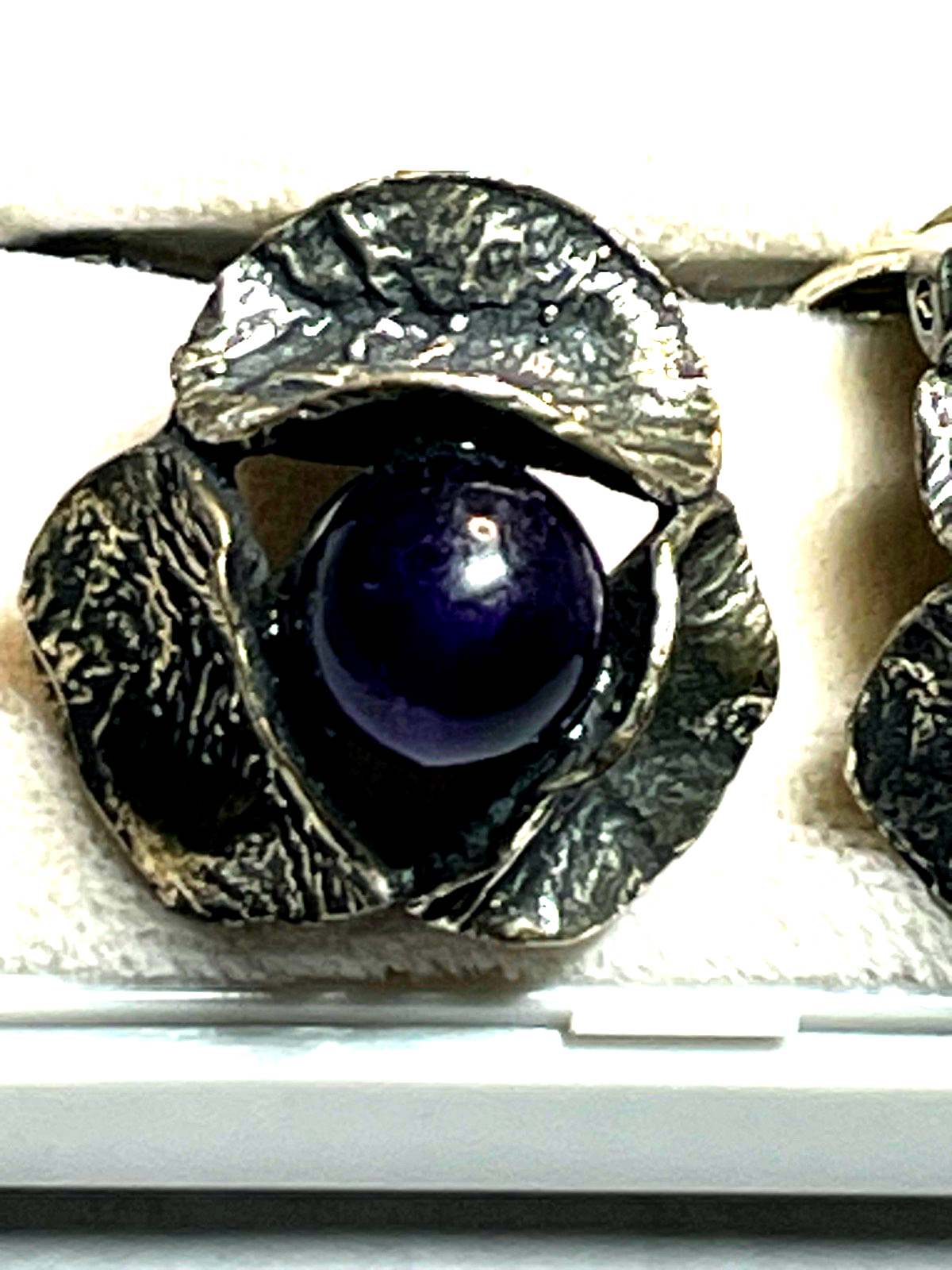 Stattlich elegante vintage 800 Silber Ohrclips Clips Amethyst Modernist Design11