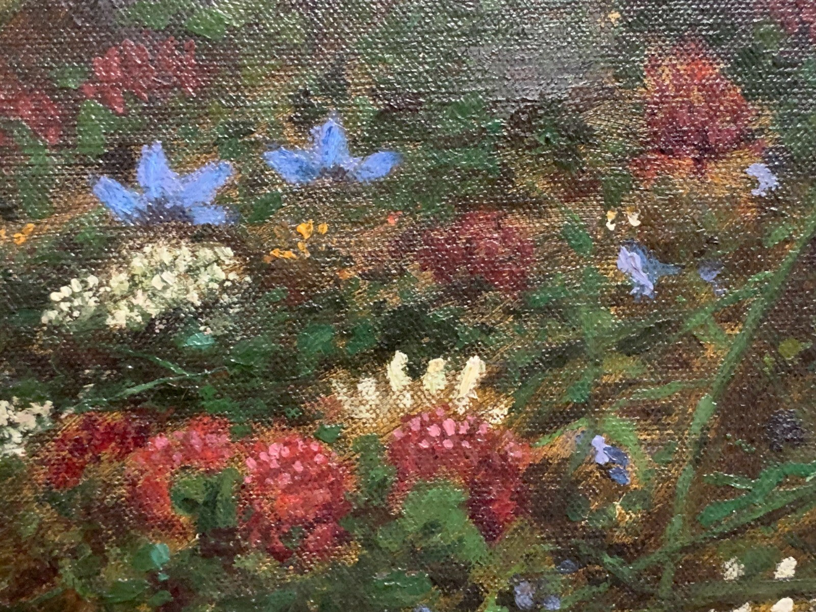 Öl auf Leinwand - Sommerwiese mit Insekten - gerahmt - Holzrahmen geschnitzt5