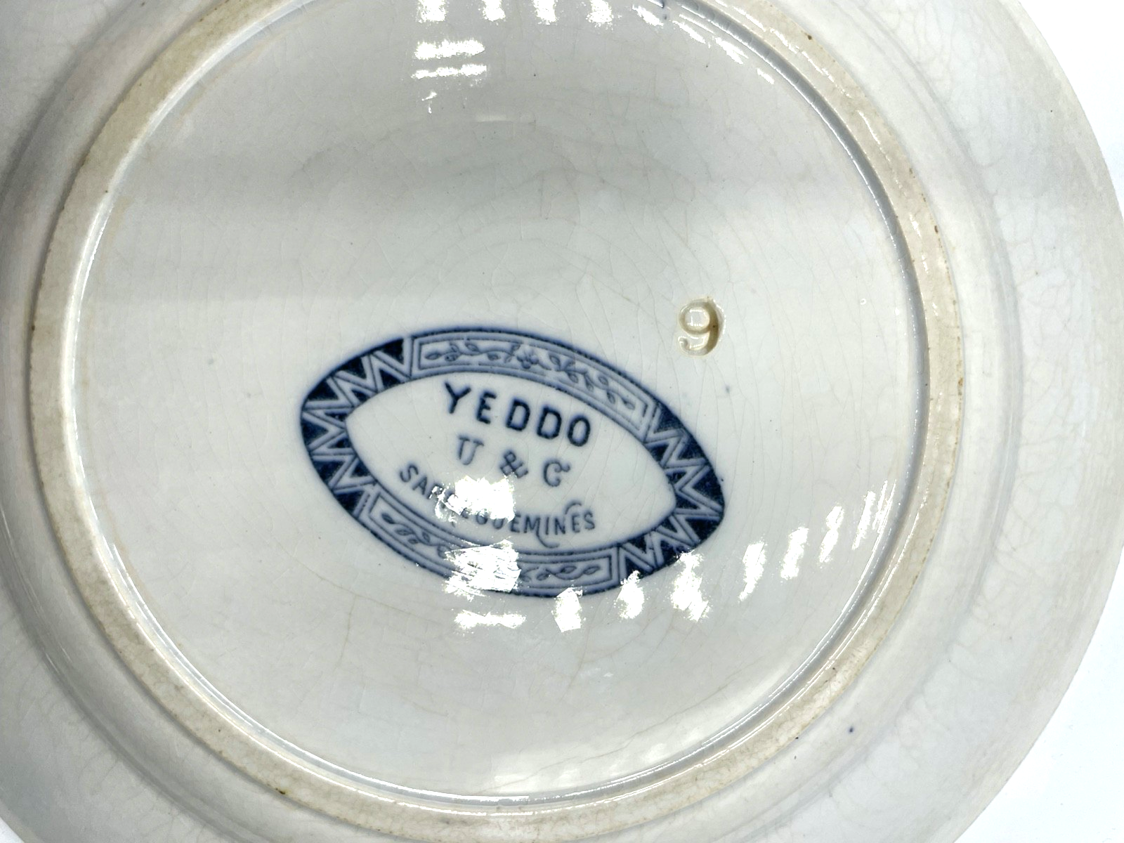 Antik blaue Yeddo U&C Sarreguemines Teller Speiseteller Ø 20 cm 5 Stück gepfl.4