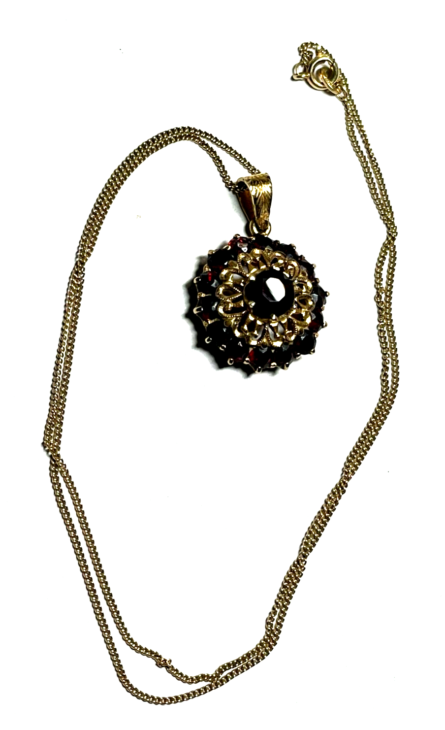 585 Gold antiker Granat Anhänger an 45 cm Panzerkette 14 K Gelbgold satte Farbe3