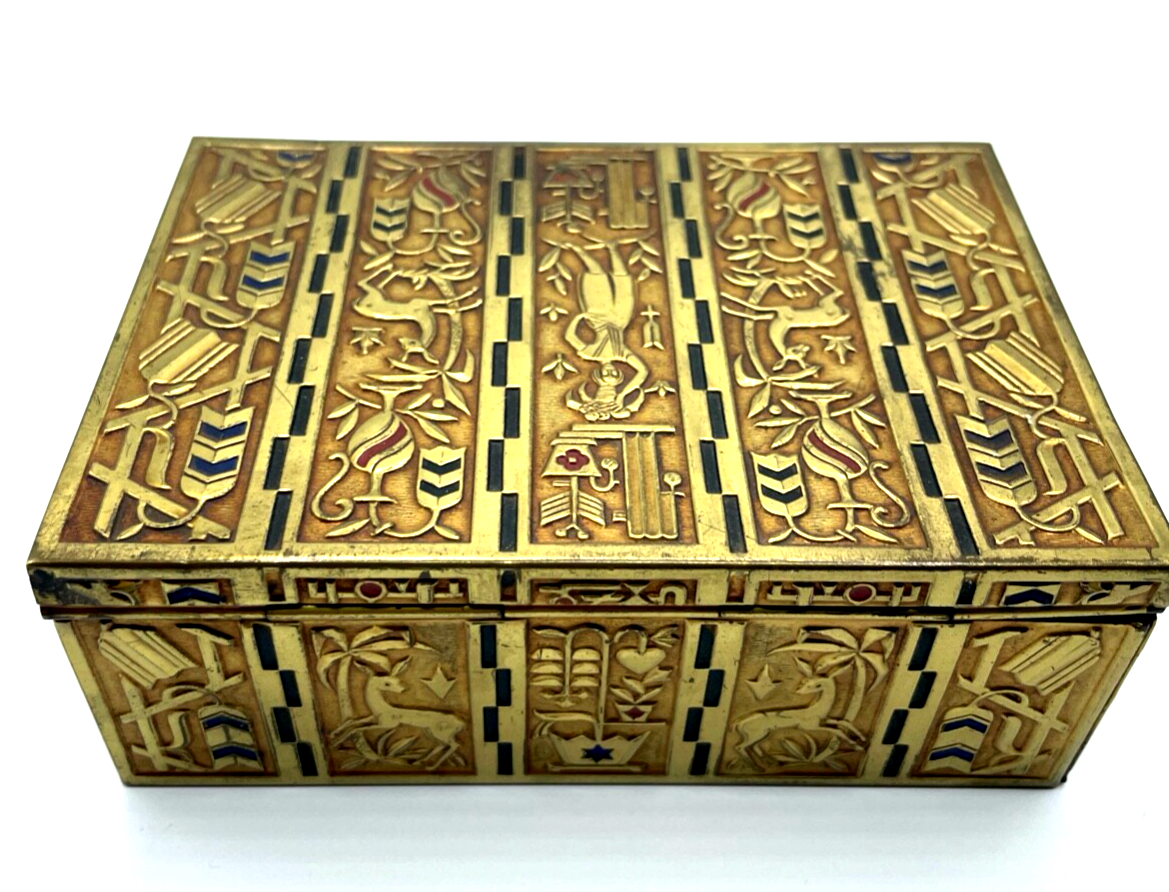 Art Déco Erhard & Söhne Schatulle Box Messing farbig mit Schlüssel orig. 30er J5