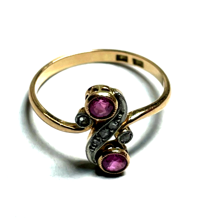 Aparter antik Roségold 585 Ring Rubin Diamant Rosen Ø 16,9 mm RG 53 Juwelier4