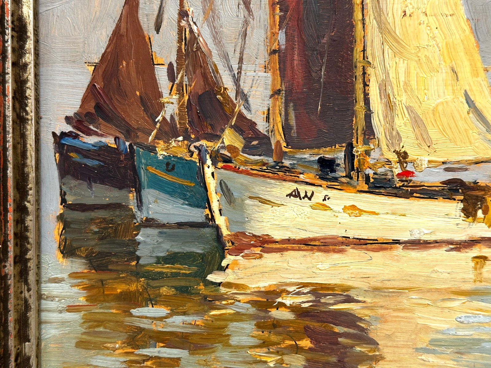 Paul Ernst Wilke 1894–1972 - Ölbild "Auf der Unterweser" -  Segelboote - gerahmt4
