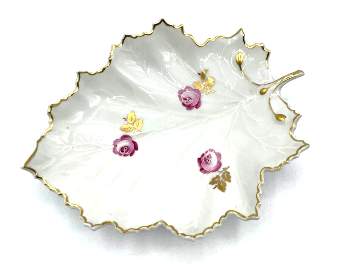 Dekorative Hoechst Porzellan Schale Blumen Motiv Golddekor Blattschale Rosen0