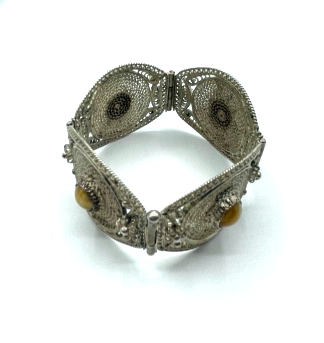 Vintage stattlich Ethno echt Silber Filigran Armband Handarbeit L 18,5 B 3,7 cm7