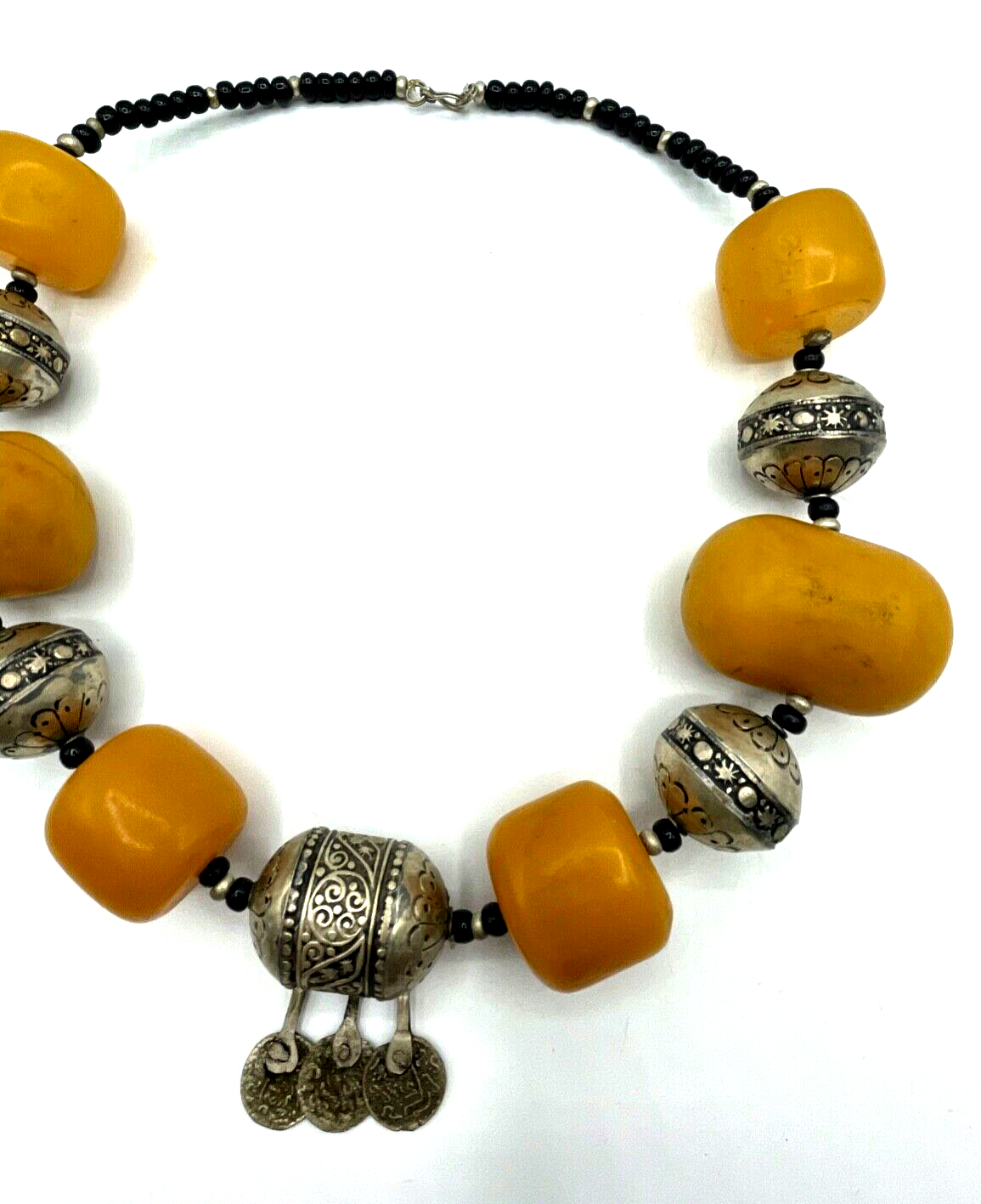 Attraktive Mega vintage Ethno Style Halskette Amber Look handgefertigt Unikat 6410