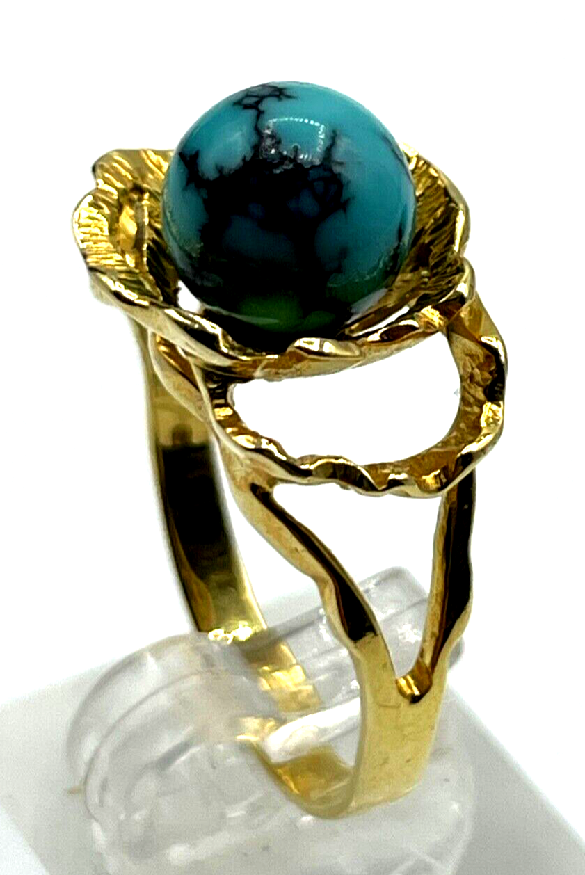 375 Gold 9 K Ring Türkis Perle sehr schöne Fassung Ø 19 mm RG 60 Juwelier solide2