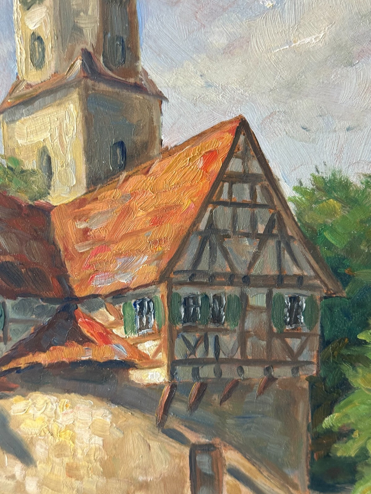 Öl auf Platte - Laichingen - 'Heiligen' mit Kirchenturm - gerahmt unsigniert4