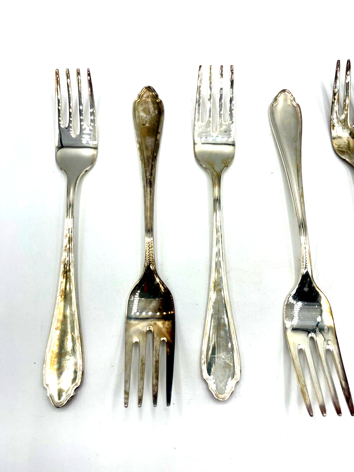 6 x Fischgabel Chippendale J. Grimminger Schwäbisch-Gmünd 90 Silberauflage gepf1