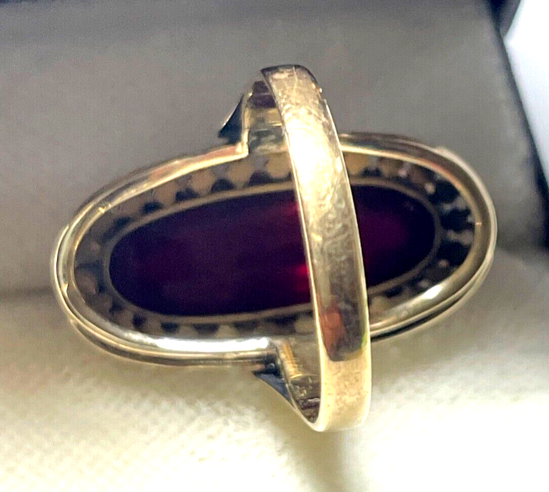 585 Gold 14 K antik Ring mit rotem Korund Farbstein Cabochon RG 47 Juwelier gepf5