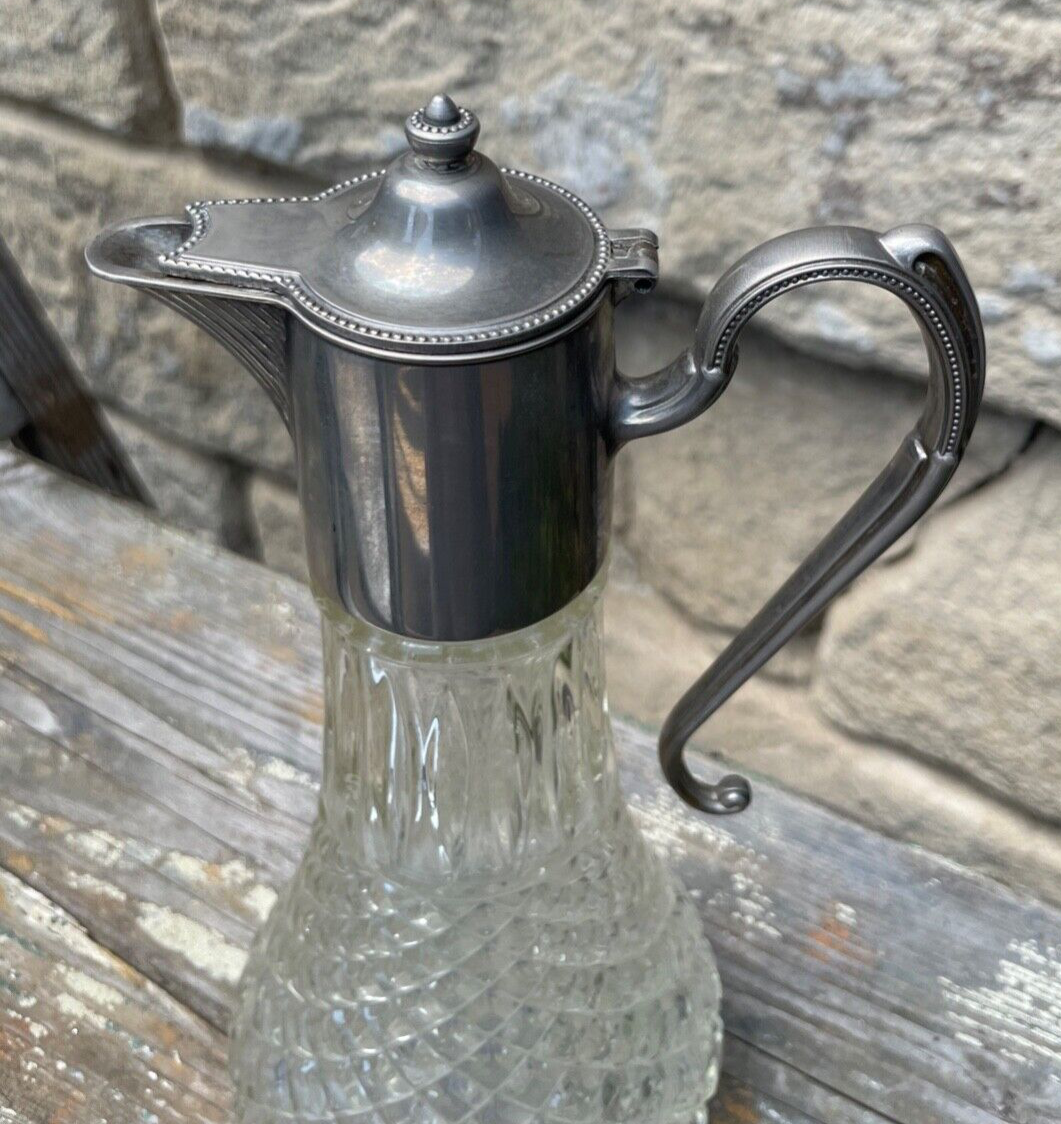 Antik große dekorative Pressglas Karaffe Zinn Montur England um 1920 H 29,5 cm2