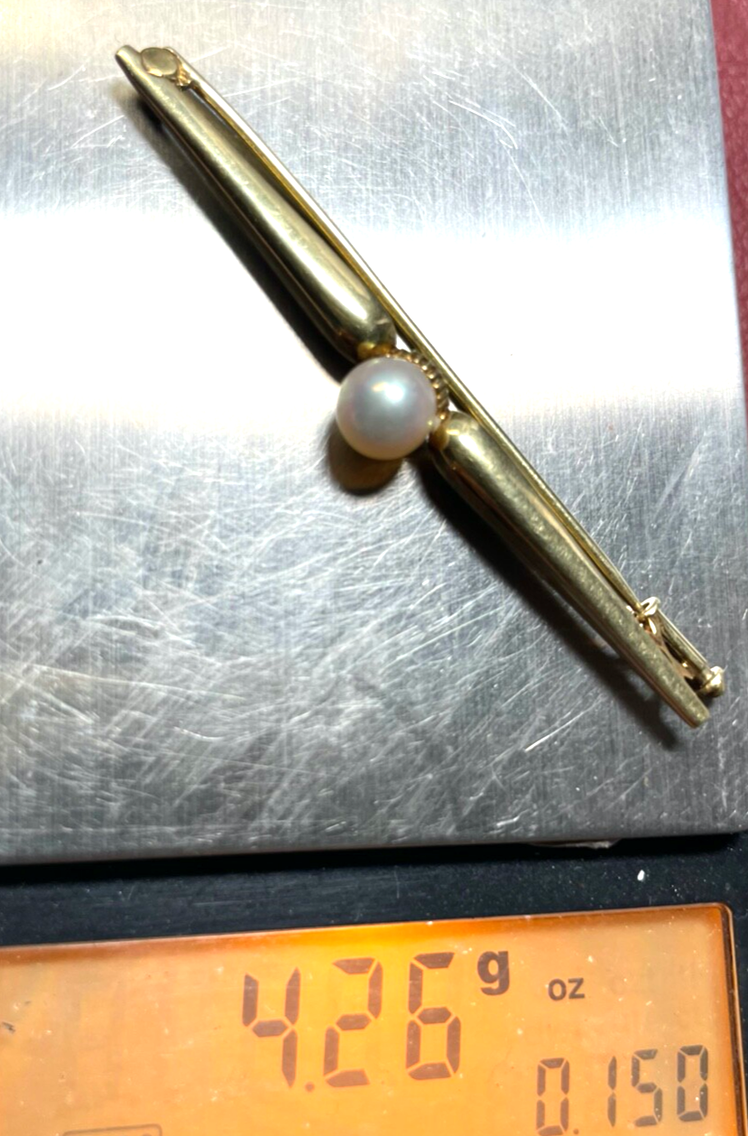 585 Gold 14 K Gelbgold klassische Stabbrosche Anstecknadel mit echter Perle Ø7mm3