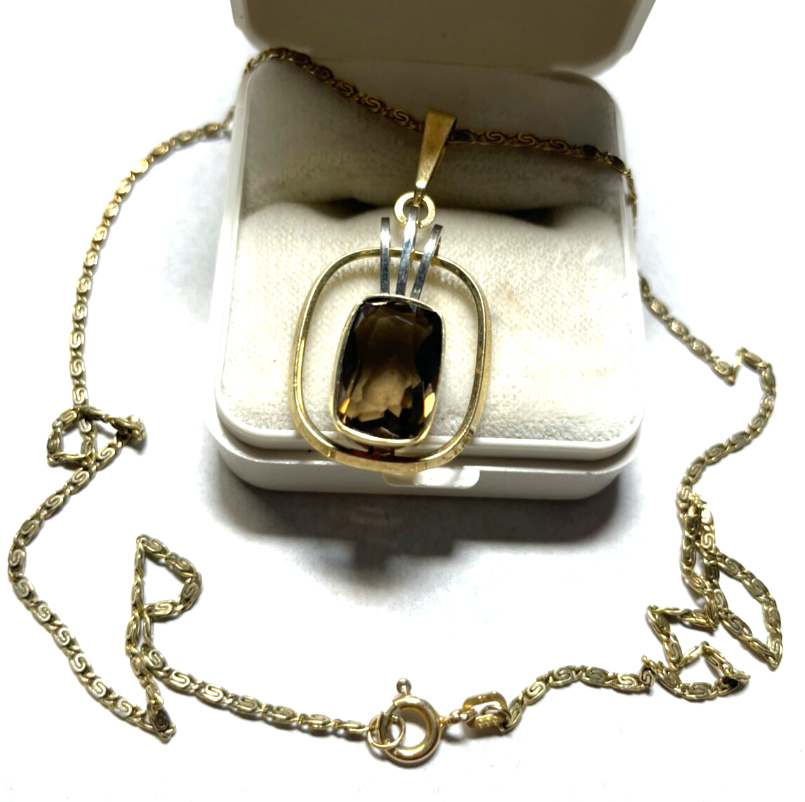 333 Gold 8 K Kette L 43 cm + aparter TEKA Rauchquarz Anhänger bicolor Juwelier0