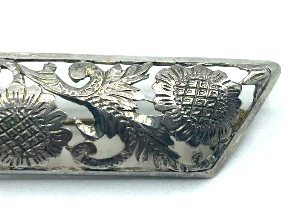 Antik 800 Silber Brosche Anstecknadel mit Durchbruch Distel Muster Handarbeit4