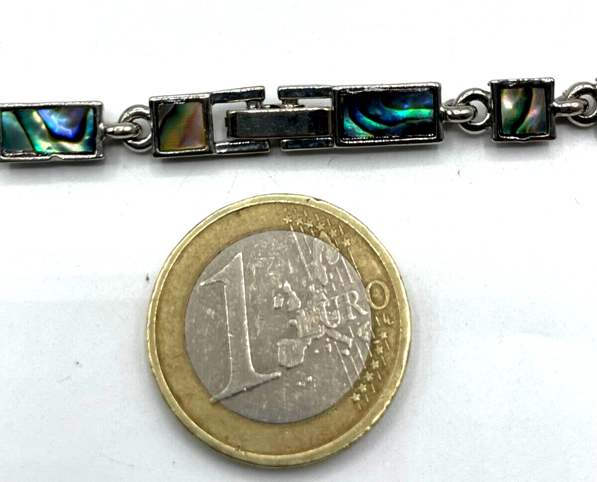 Vintage Edelstahl Kette Halskette Collier Abalone Muschel Einlage bezaubernd3