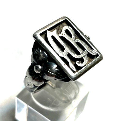 Antik 800 Silber Herrenring Ring Siegelring Onyx Initialen AR o RA RG 61 Ø 19,51