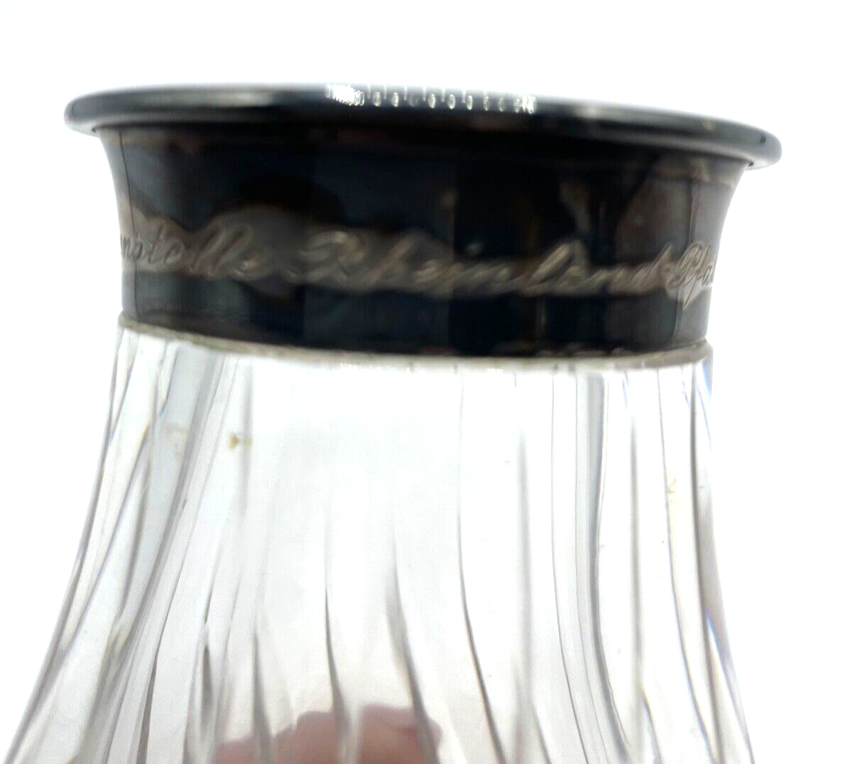 Schwere Bleikristall Kristallglas Vase mit 835 Silber Rand und Punze 1960 H19cm4