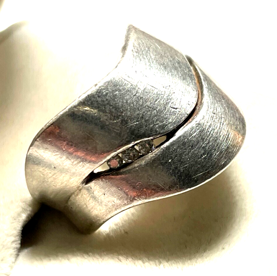 Massiver 925 Silber Designer Ring QUINN mit 3 Brillanten 0,06 ct RG 55 Ø 17,5 mm2