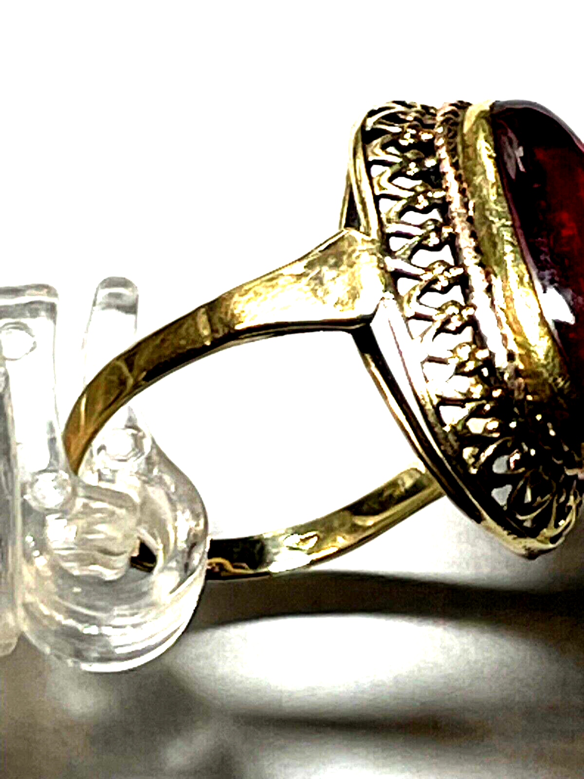 585 Gold 14 K antik Ring mit rotem Korund Farbstein Cabochon RG 47 Juwelier gepf9