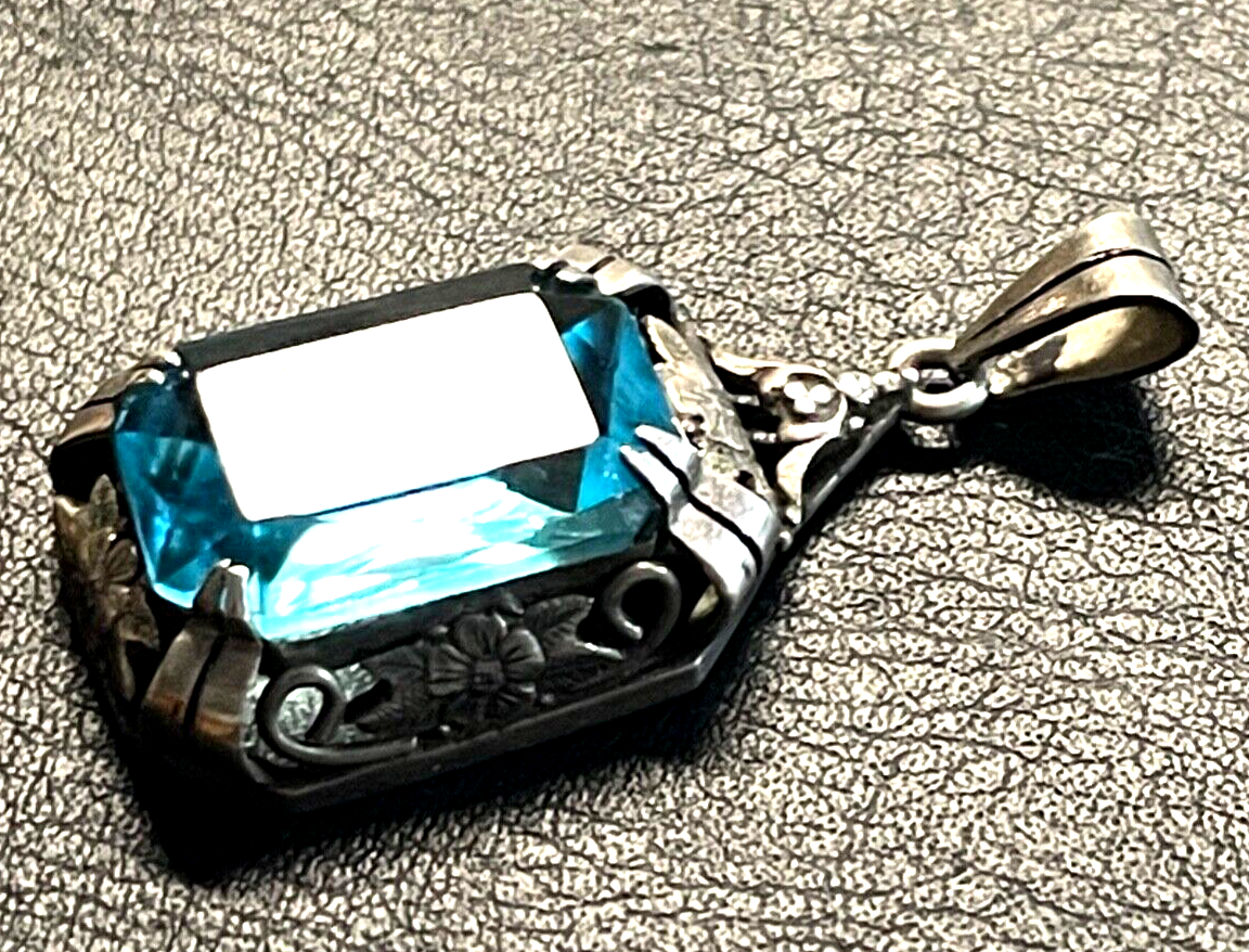 Antik 835 Silber Anhänger Schweizer Blau Farbstein Fassung Handarbeit 30erJ2
