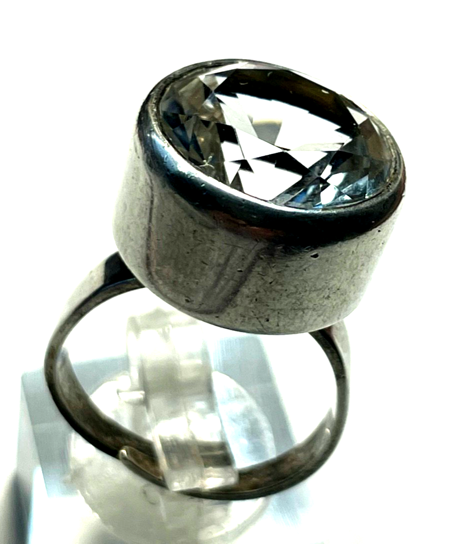 Modernist BeH Bengt Hallberg Schweden 925 Silber Ring Bergkristall offene Schien0