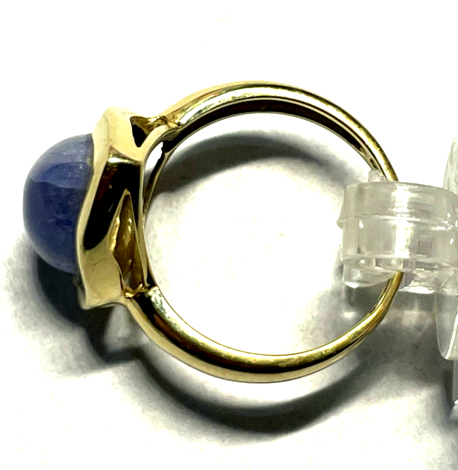 Massiver 585 Gold 14 K BCI Ring Tansanit Cabochon Tropfen RG 57 Ø 18 mm gepflegt5