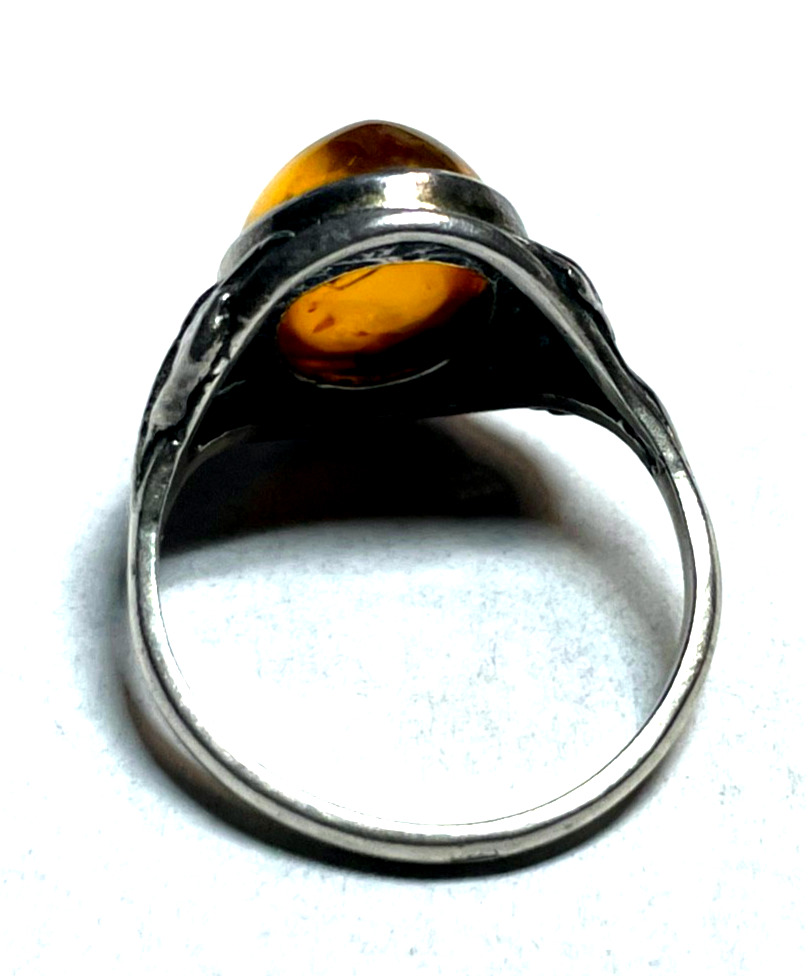 925 Silber Ring Bernstein Cabochon oval RG 56 Ø 17,8 mm solide Qualität gepflegt7