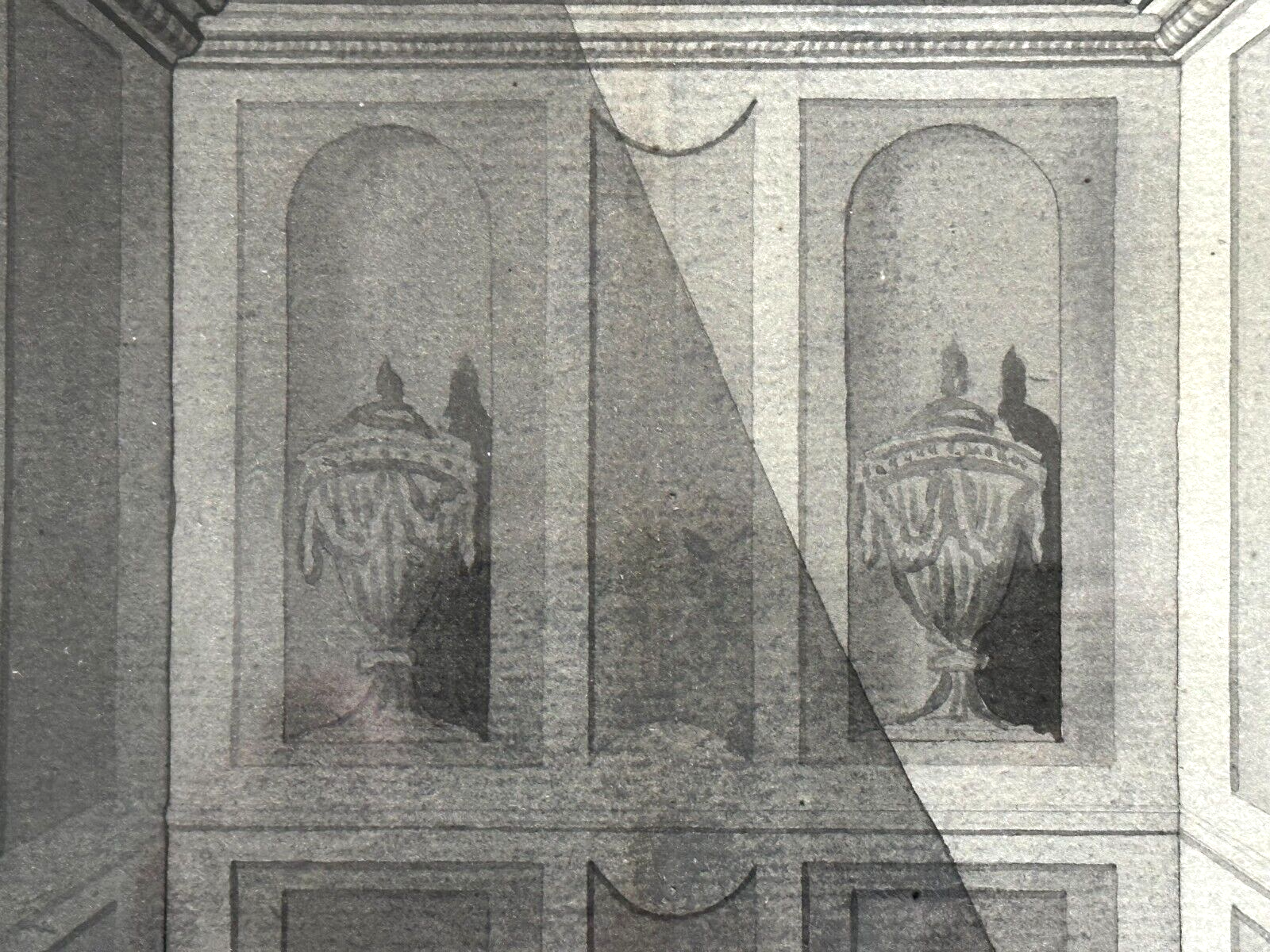 Mischtechnik auf Papier - klassizistisches Bühnenbild 1786 mit Silhouette - bez.4