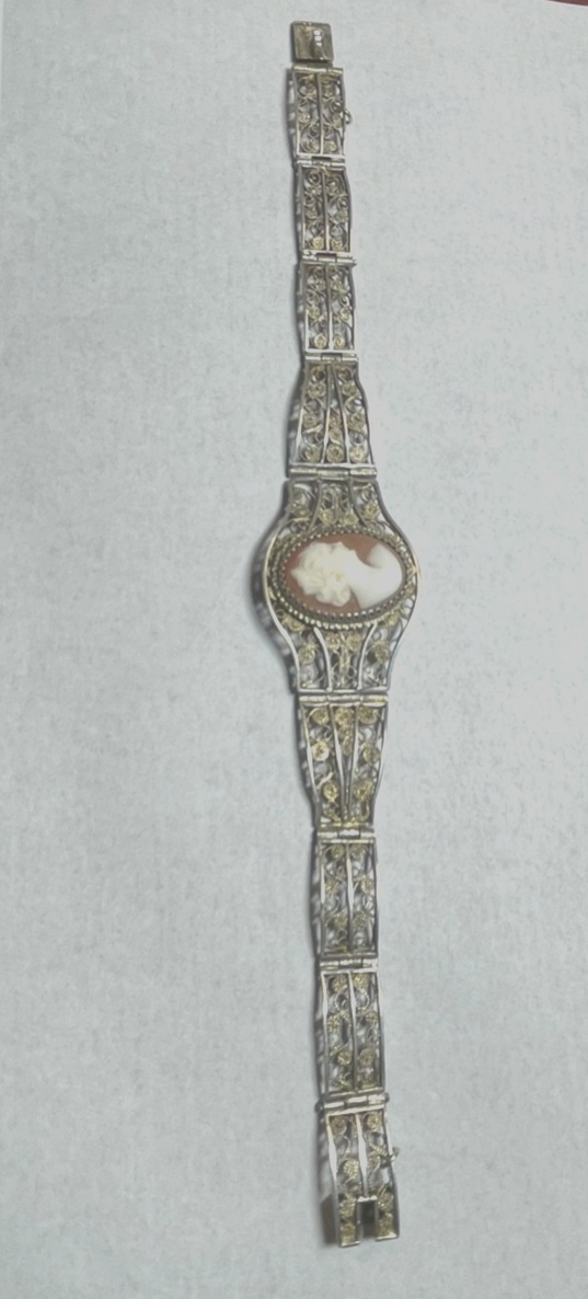 Antik 900 Silber FiligransilberArmband mit Muschel Gemme Cameo 20er J L 18 cm4