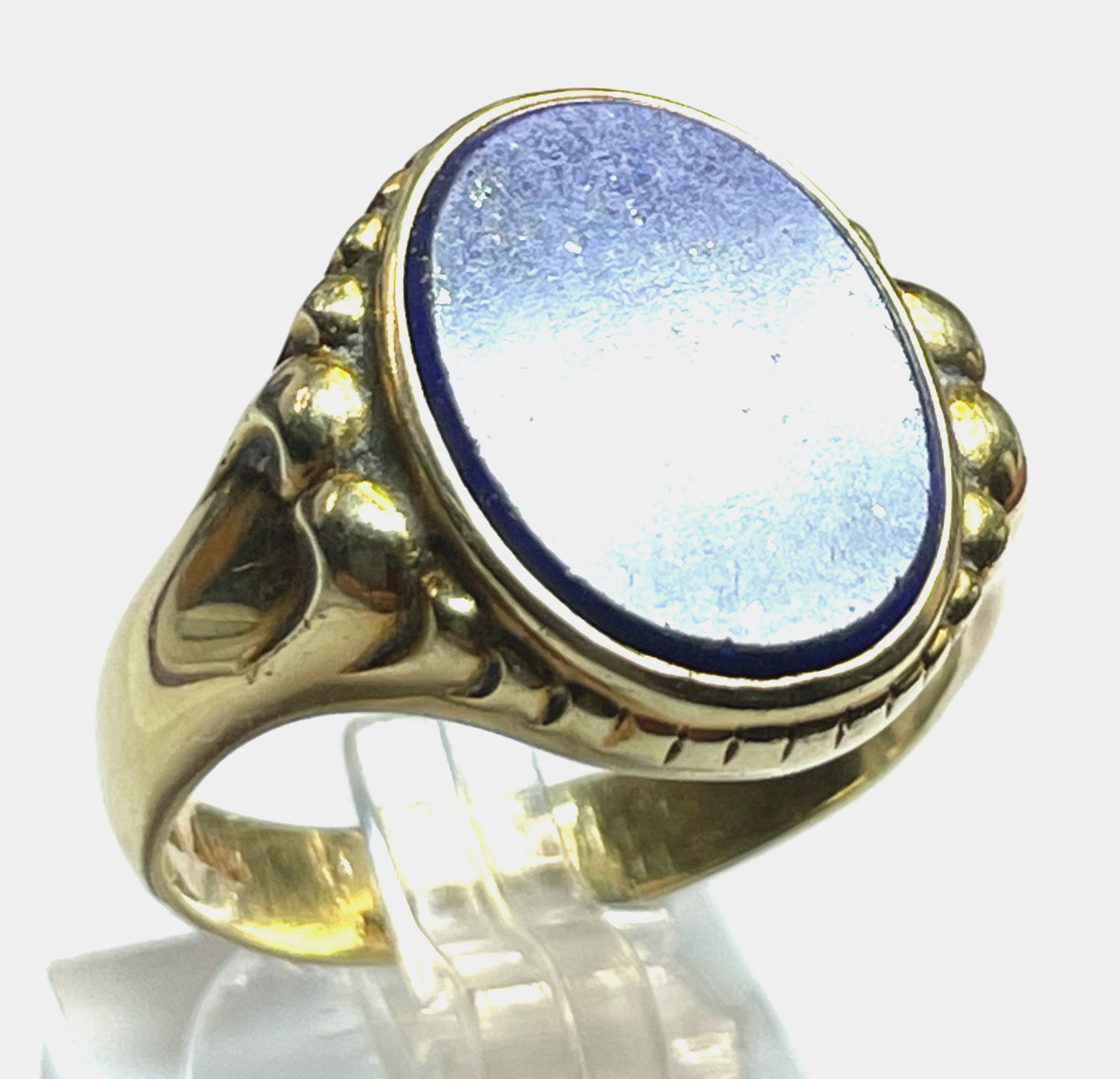 Antik 585 Gold 14 K Herrenring Ring Siegelring Lapislazuli Platte Ø 21 mm RG 667