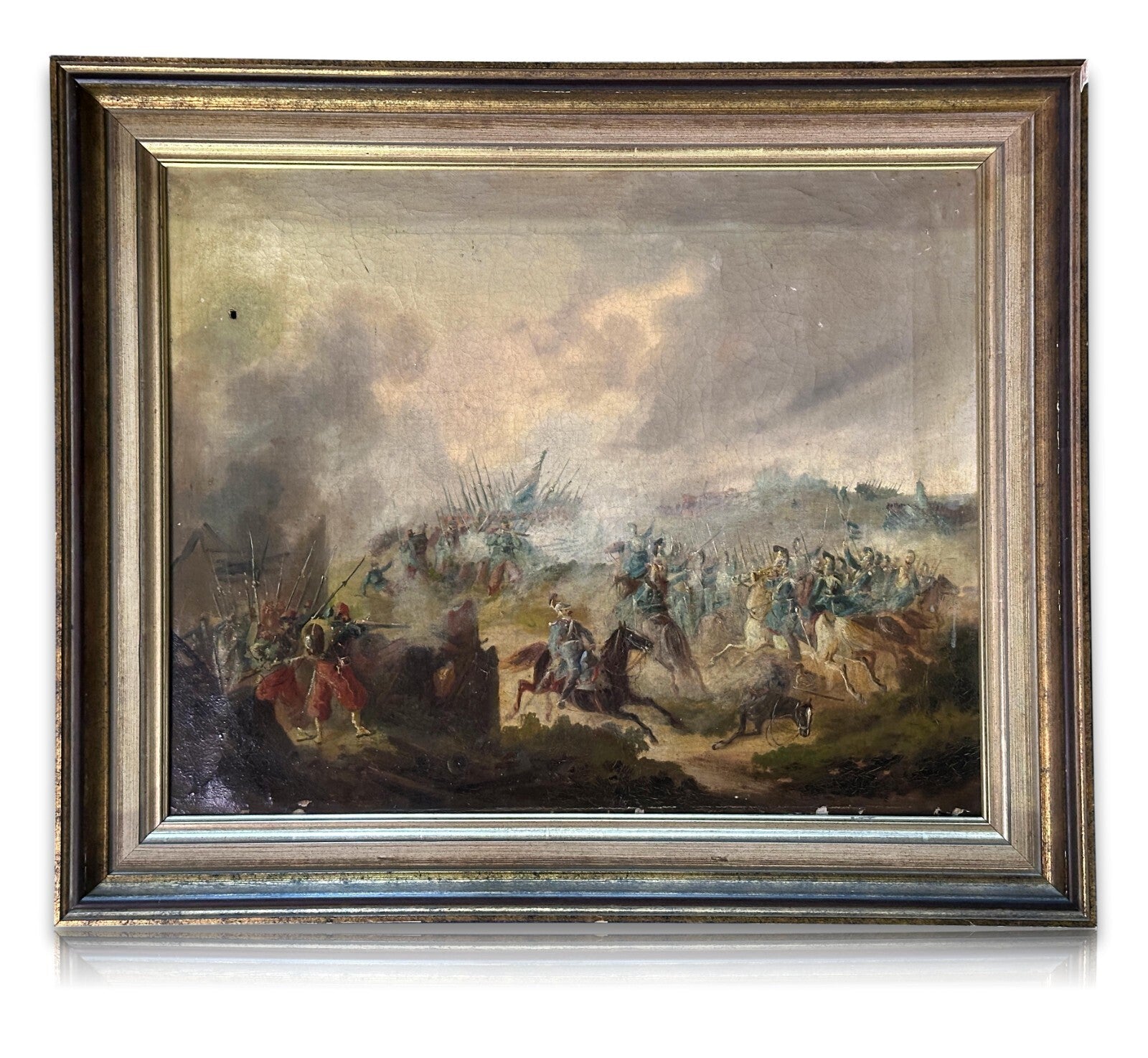 französische Schlachtenszene - Kavallerie & Zuaven, 19. Jh - Öl auf Leinwand0