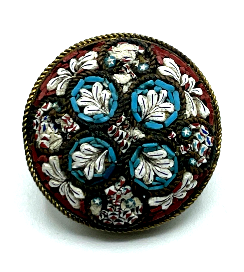 Antik sehr feine Glasmosaik Brosche Mosaik Anstecknadel Italien um 1900 Handarbe3