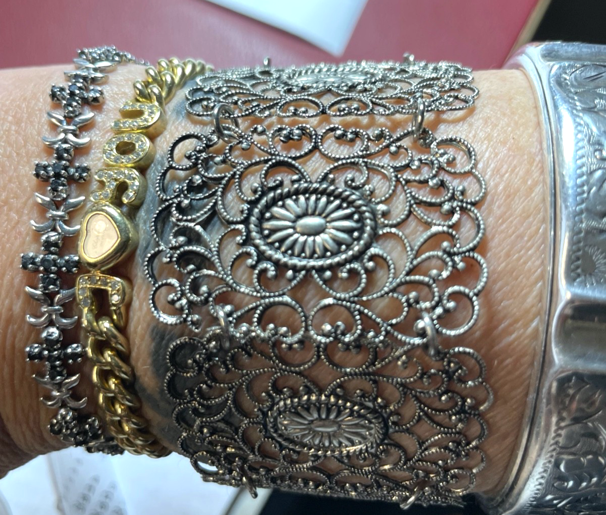 Vintage bezauberndes Armband L 17 cm B 42 mm versilbert Tracht Landhaus Folklore7