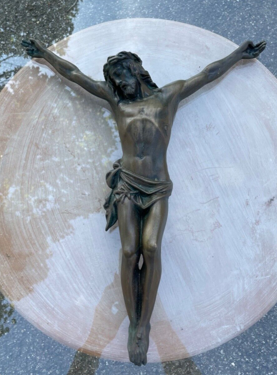 Grab Stein oder Kreuz Figur Jesus Inri massive Bronze vintage H 43  B 36 cm1