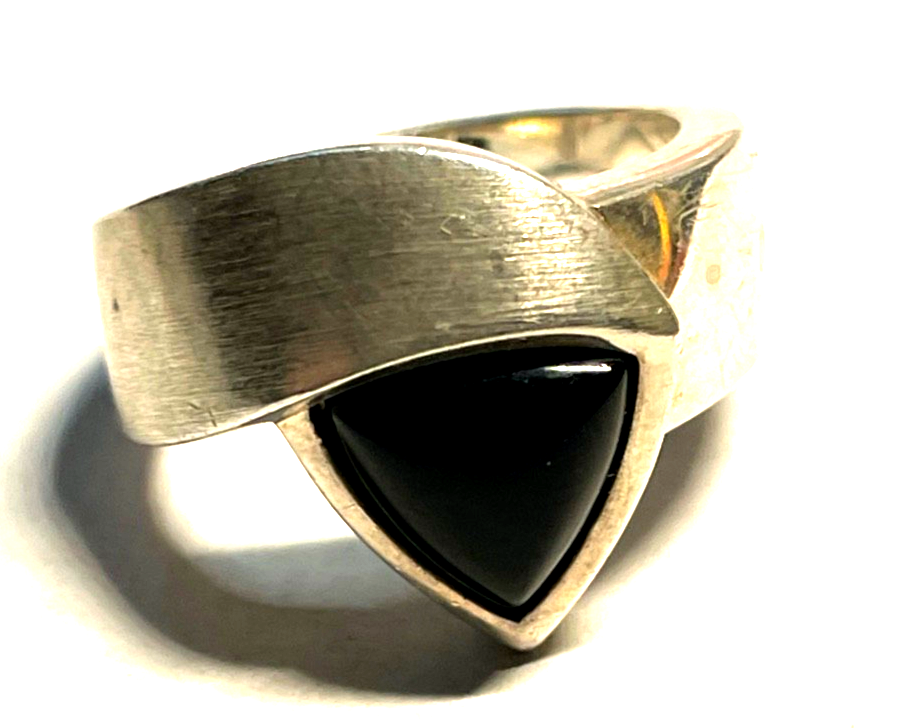 Solider 925 Silber Ring Onyx Handarbeit Silberschmiede RG 51 Ø 16,2 mm gebürstet8