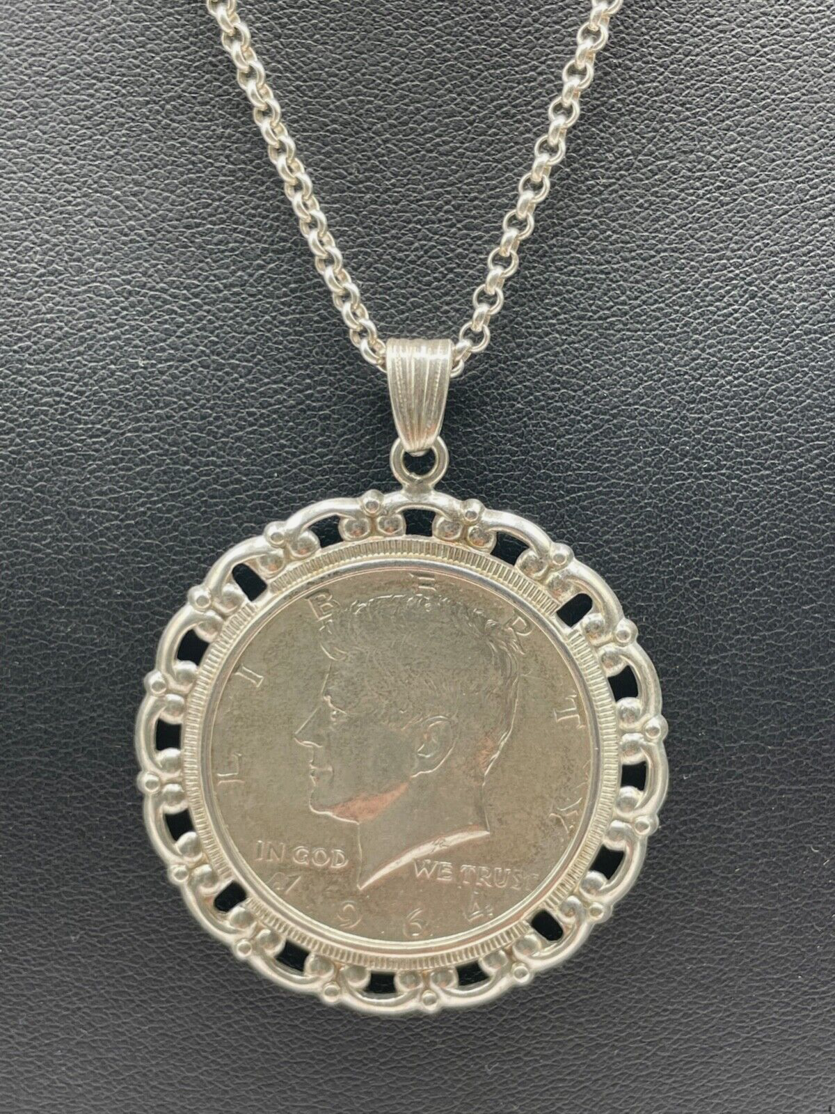 Münzanhänger Silber Kennedy 1964 + 70 cm 835 Silber Erbskette gepfl.1