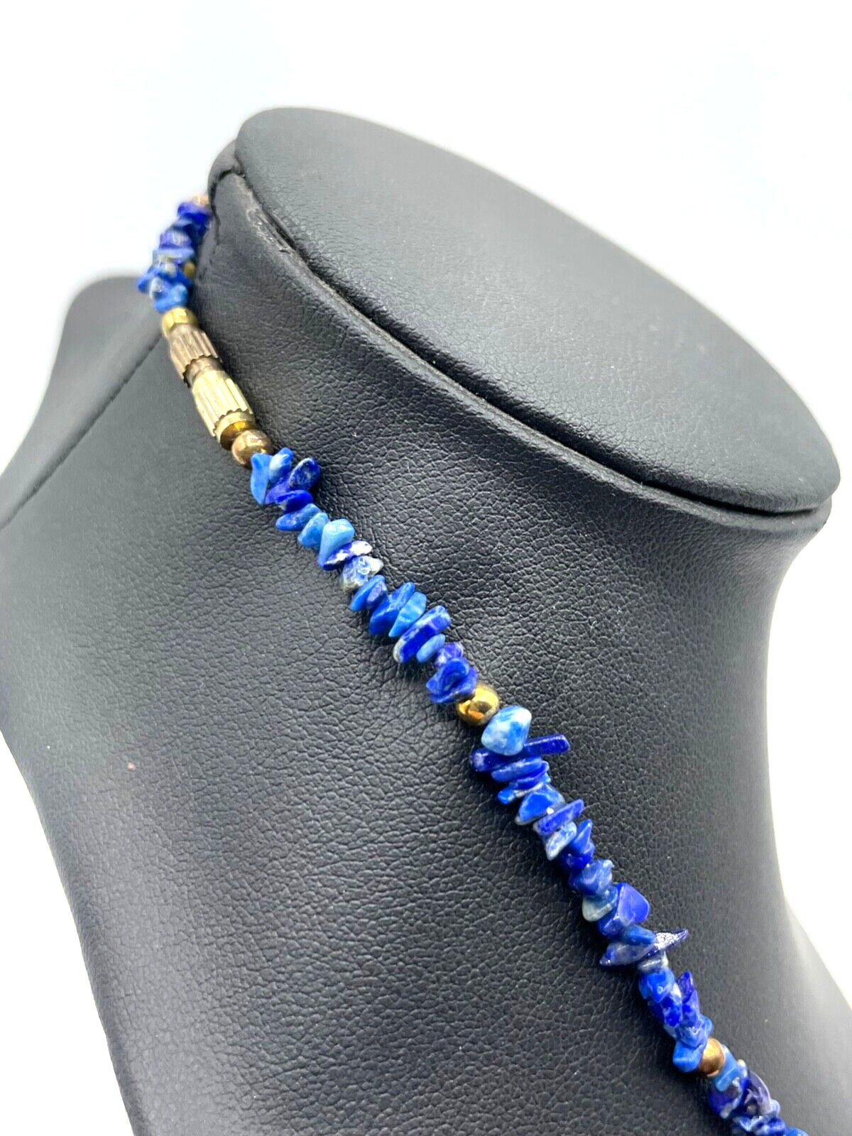 Vintage aparte Edelstein Kette Lapislazuli Splitterkette Handarbeit L 72 cm3