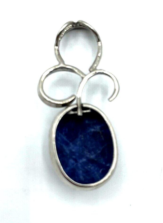 70er J Design 925 Silber Anhänger Handarbeit Lapislazuli Cabochon Amulett L 40mm3