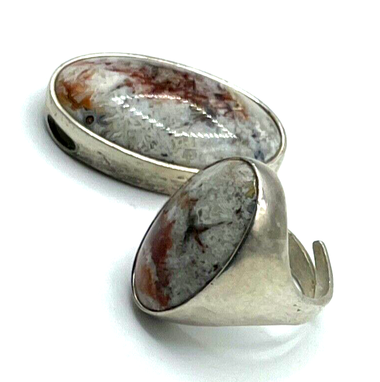 Vintage Designer Set 925 Silber Ring + Anhänger Jaspis massiv Handarbeit8