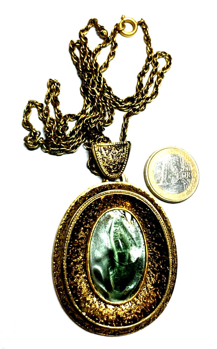 Mega Statement vintage Modeschmuck Kette + Anhänger Handarbeit top gepfl.1