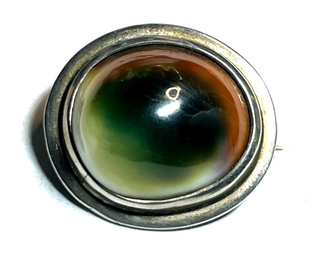 Vintage Rarität Operculum Augenachat Brosche Anstecknadel in Silber Nr. 2 gepfl.1